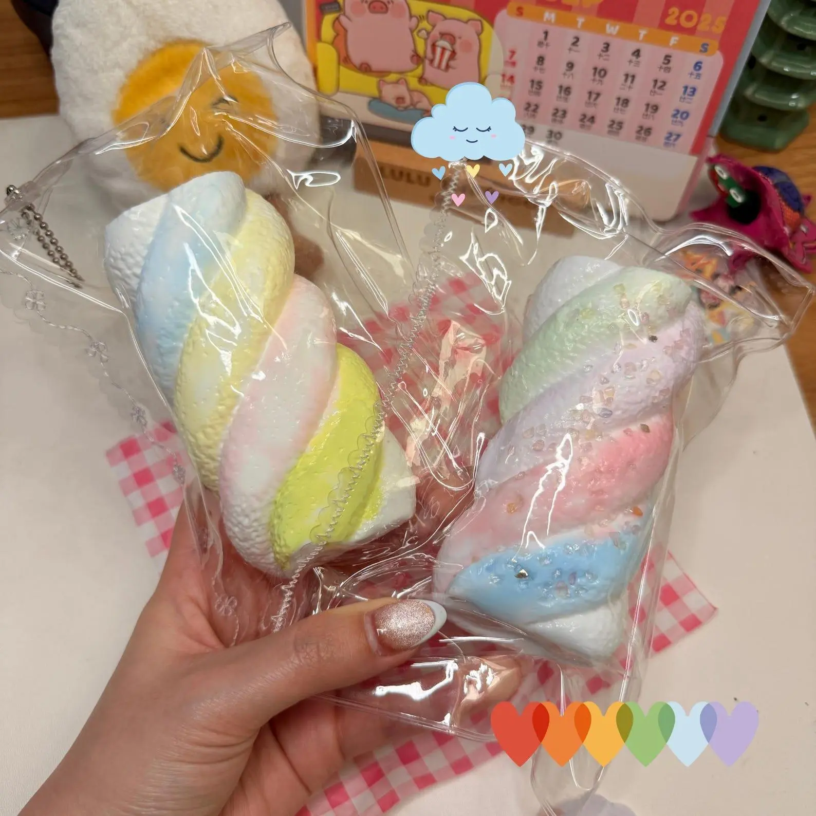 Rainbow Marshmallow Taba Squishy Toy, Rainbow Squishy Keychain, Cute Gift Stress Relief Toys, Handmade Squishies for Kids Adults
