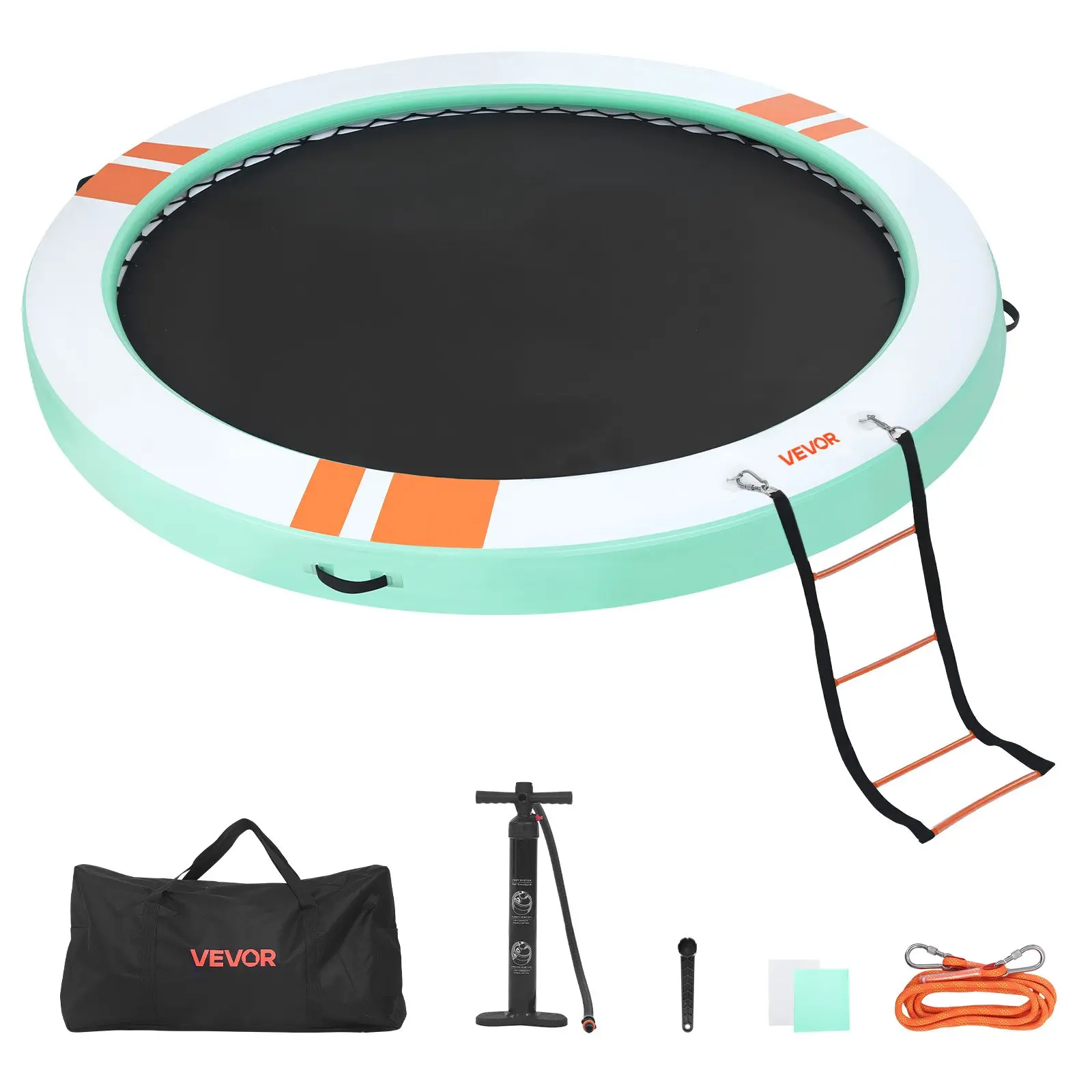 【Black Friday】VEVOR 12 FT Round Inflatable Floating Dock, Brushed Fabric Non-Slip Water Air Mat, Portable Carrying Bag, Detachable Ladder, Floating Platform for Pool, Beach