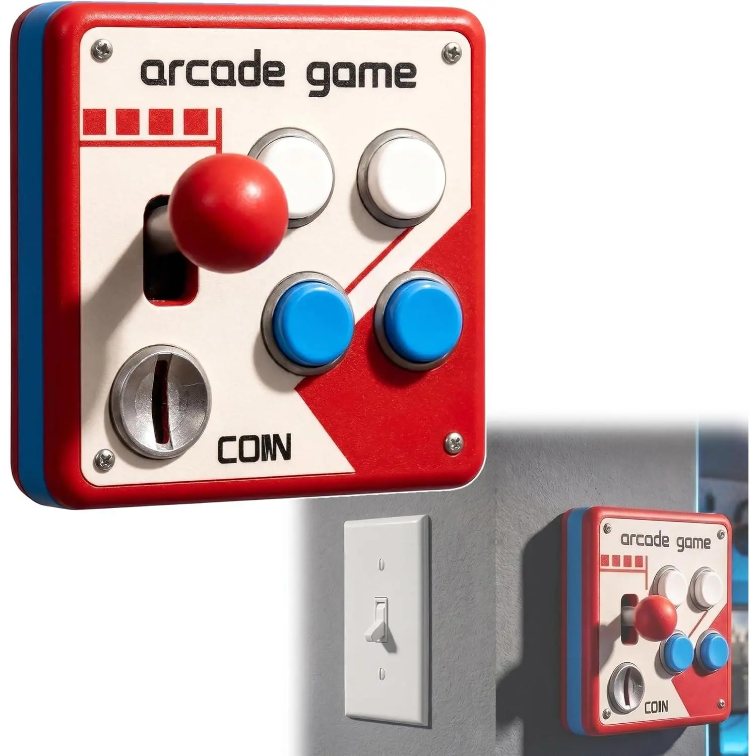 Game Room Light Switch Cover, Arcade Light Switch Cover, Retro Arcade Vintage Game Room Wall Accent with Joystick and Colorful Buttons, Arcade Style Wall Art Decoration for Game Room