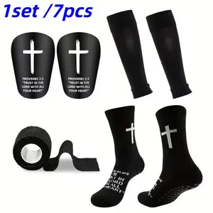 7-Piece Neutral Soccer Gear Set, Comfortable Sports Socks, Protective Leg Guards, Knee Pads, Bandages, Ideal for Outdoor Activities