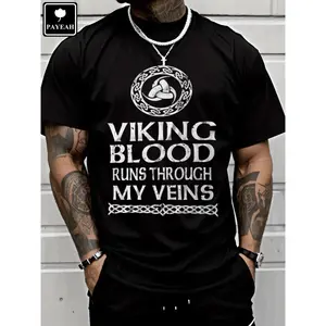 180g[100%cotton]PAYEAH Viking Blood Runs Through Me Viking Valhalla Odin Symbol T-Shirt (Single Piece)100% Cotton 220g Heavy Cotton T Shirt