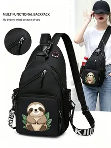 Sloth Patterned Convertible Crossbody Bag/backpack, Multi-functional Chest Bag with Convertible Zippered Shoulder Strap, Multiple Pockets, Suitable for Travel, Sports, and Daily Commuting