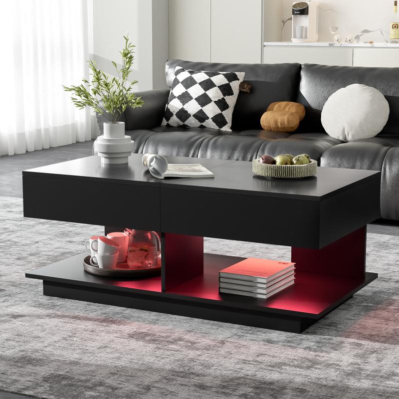 41.3''-76.7'' Extendable Coffee Table, Efficient Central Coffee Table with Multiple Storage Compartments, Multifunctional Adjustable Coffee Tables with Hidden Storage Space for Living Room,Black