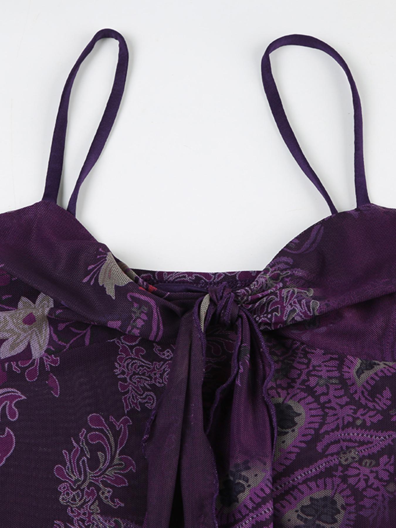 Women's Floral & Paisley Print Cami Top, Boho Sleeveless Spaghetti, Vintage Casual Top for Summer, Women's Clothing for Daily Wear