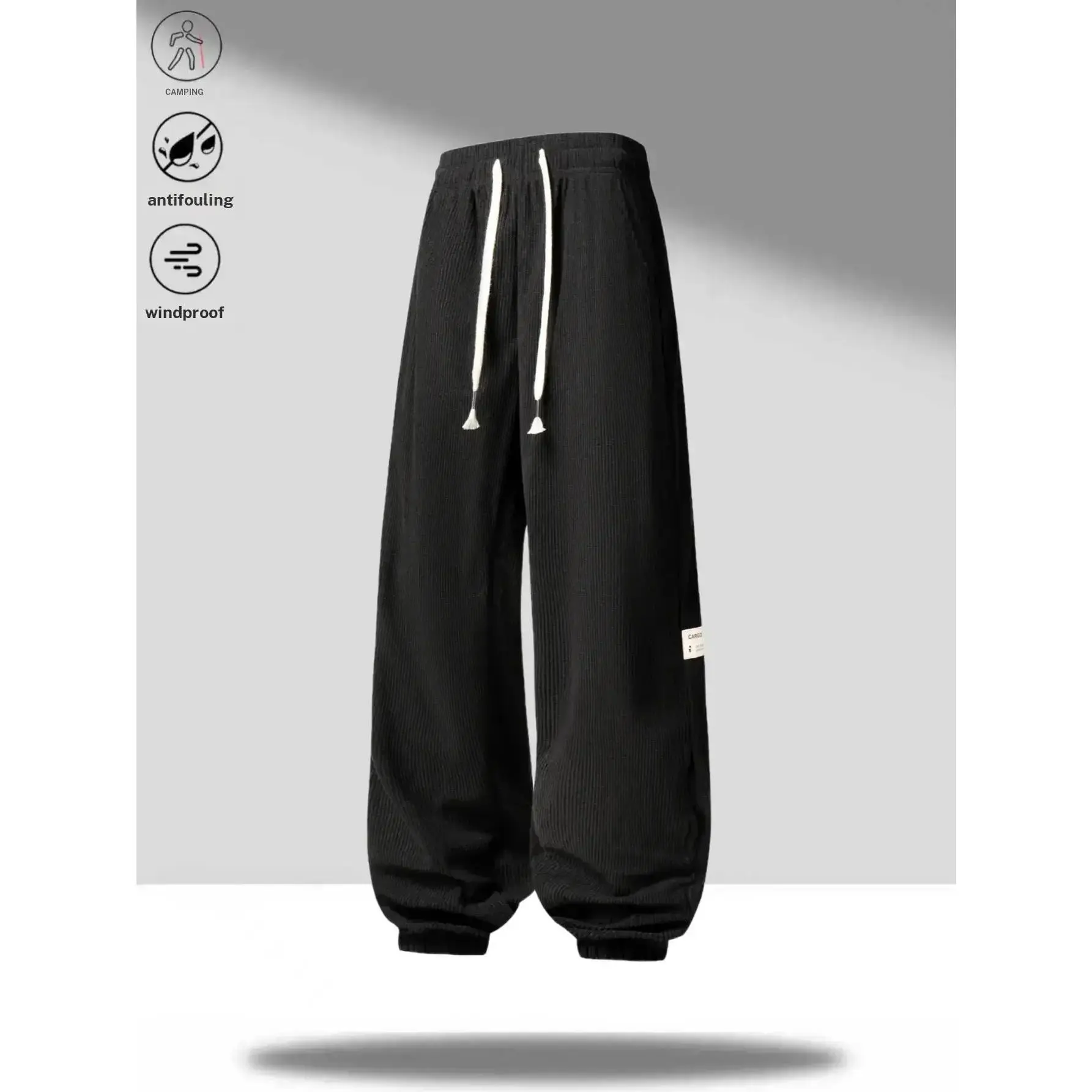 1Stripes Men's Corduroy Cuffed Pants Trendy Casual Style Smooth Fabric Touch Soft Skin Friendly Elastic Waist Adjustable Drawstring Cuffed Design Versatile Trendy Suitable for Young Fashion Lovers Daily Outfit Pairing with Simple T Shirt, Sneakers fo
