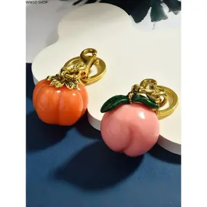 2PC Fruit Resin Pendant Keychain Bag Charms, Multi-Color Decorative Accessory with Metal Loop for Handbags, Backpacks, Keys