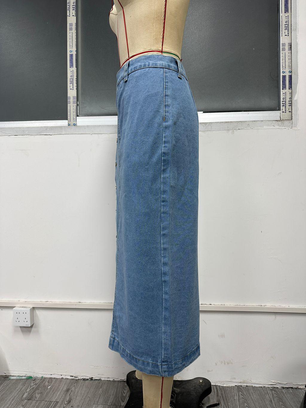 Women's clothing European and American INS irregular split denim high waist skirt