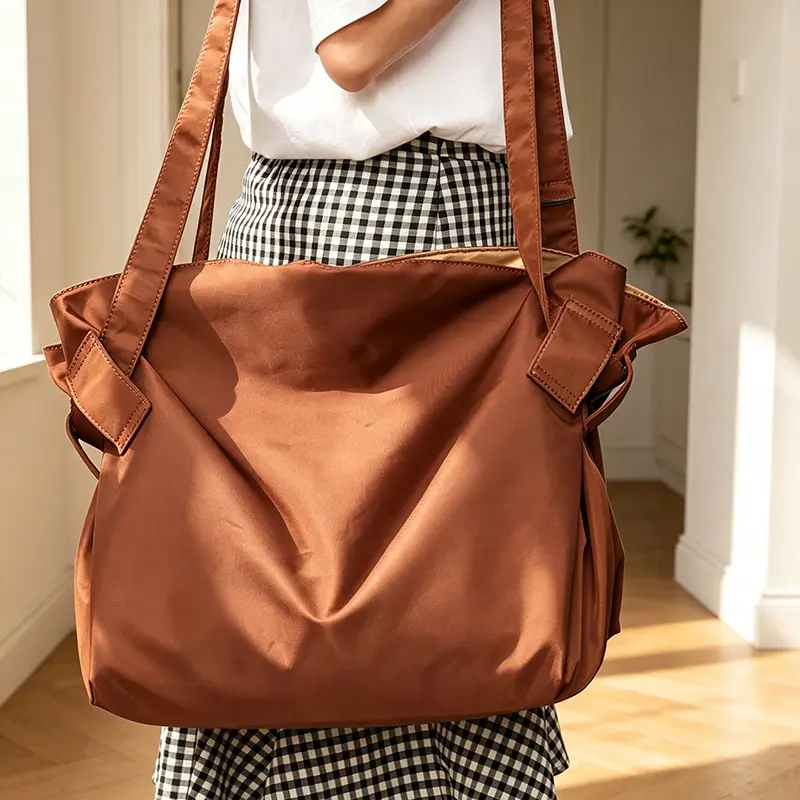 Large Capacity Waterproof Nylon Tote Bag for Men & Women, Foldable Shoulder Handbag, Multi Pocket Storage Bag for Outdoor Camping, Grocery Shopping, Back to School, Halloween, Travel, Gym & Weekend Trips