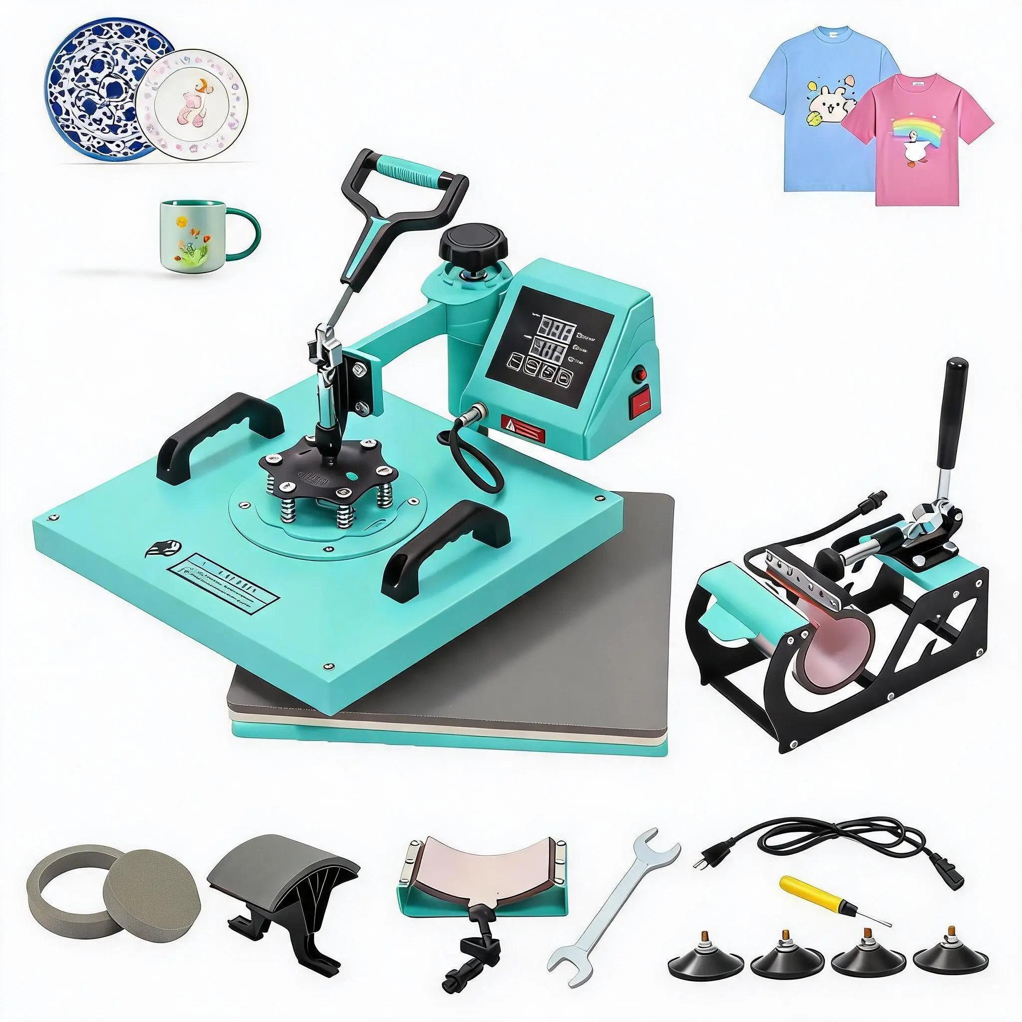 6-in-1/8-in-1 Heat Press Machine 12x15 Inch – 360° Swing Away, Digital Sublimation Combo for T-Shirts, Hats, Mugs, Plates – Adjustable Temperature & Pressure, Multi-Functional for DIY Crafts and Printmaking