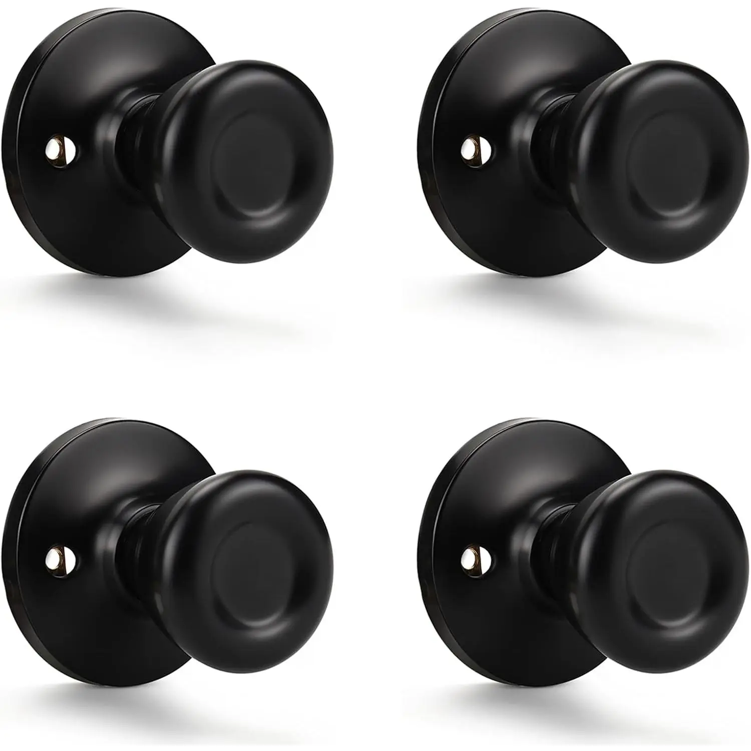 4 Pack Dummy Door Knobs, Inactive Round Half-Dummy Door Knob Set, Single Side, Matte Black