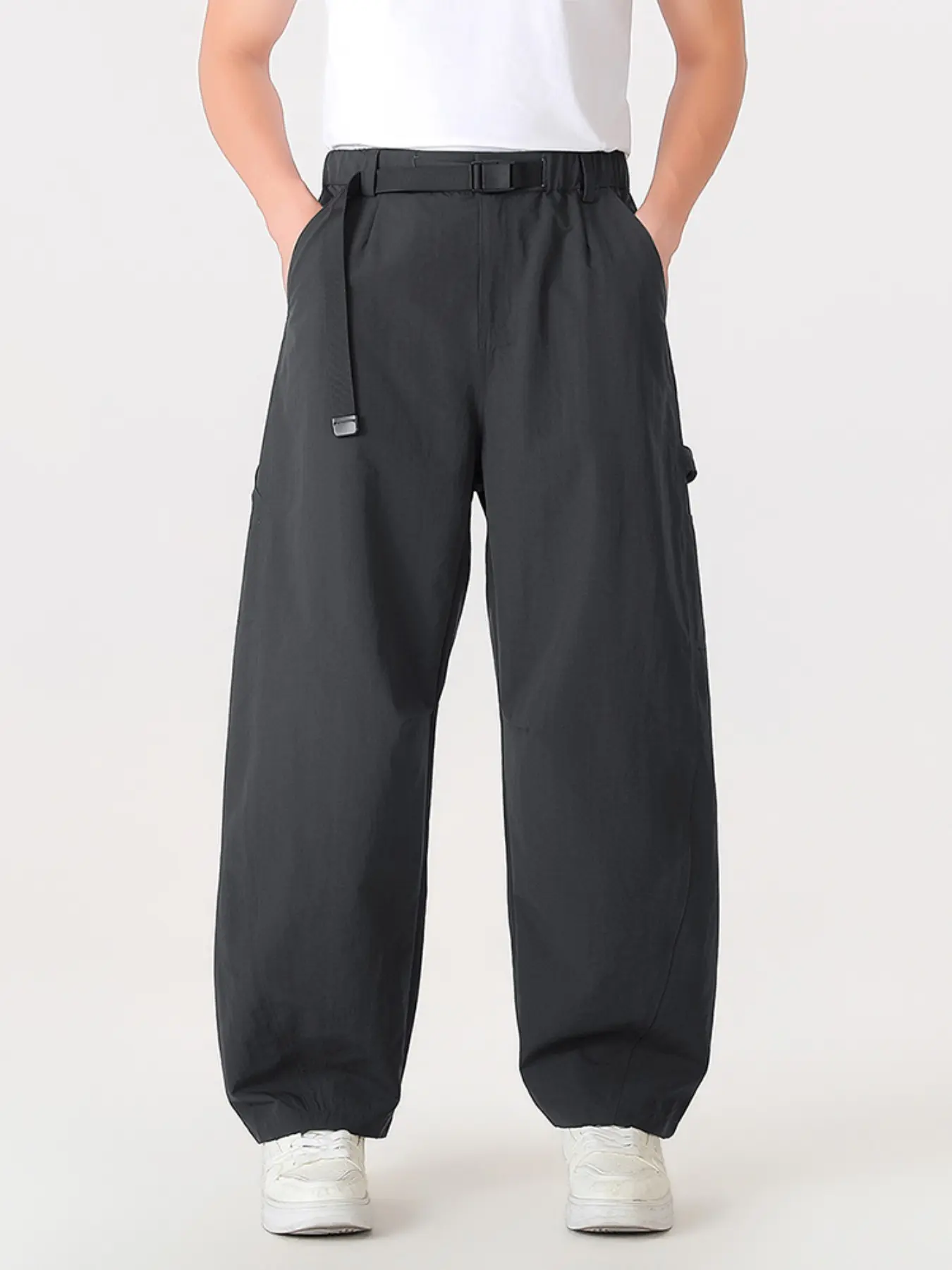 Men's Vintage Workwear Hiking Casual Pants, Loose Fit, Hidden Belt Design, Windproof Waterproof Durable Straight Leg, Spring Summer Fall Long Pants