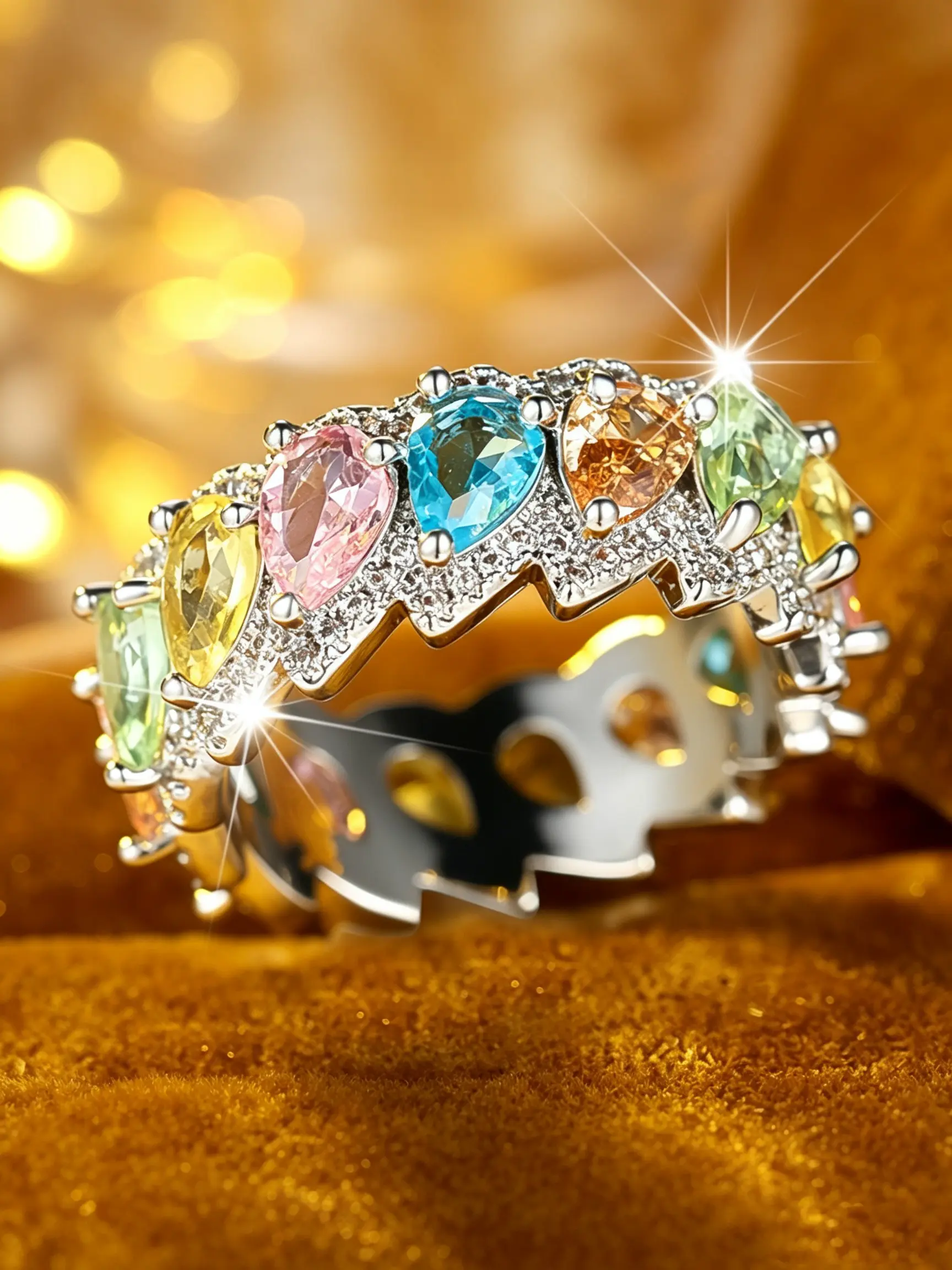 Luxury Infinity Band Rings for Women and Man Waterdrop Design Synthetic Zirconia Inlay Engagement Ring, Princess Style Stackable Rings, Fashionable Women's Jewelry Birthday Anniversary Gift for Her