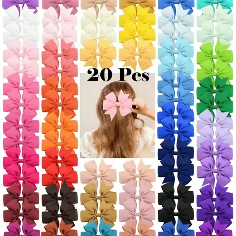 20 Pcs Random Color French Vintage Large Bow Hair Clips, Elegant Metallic Hair Bows Girls Fashion Hair Accessories Value Pack, Hair Clip Set, Hairclips, For Birthday Parties, Fancy Dress, And Daily Use Claw Clips Hair Claws Hair Barrettes