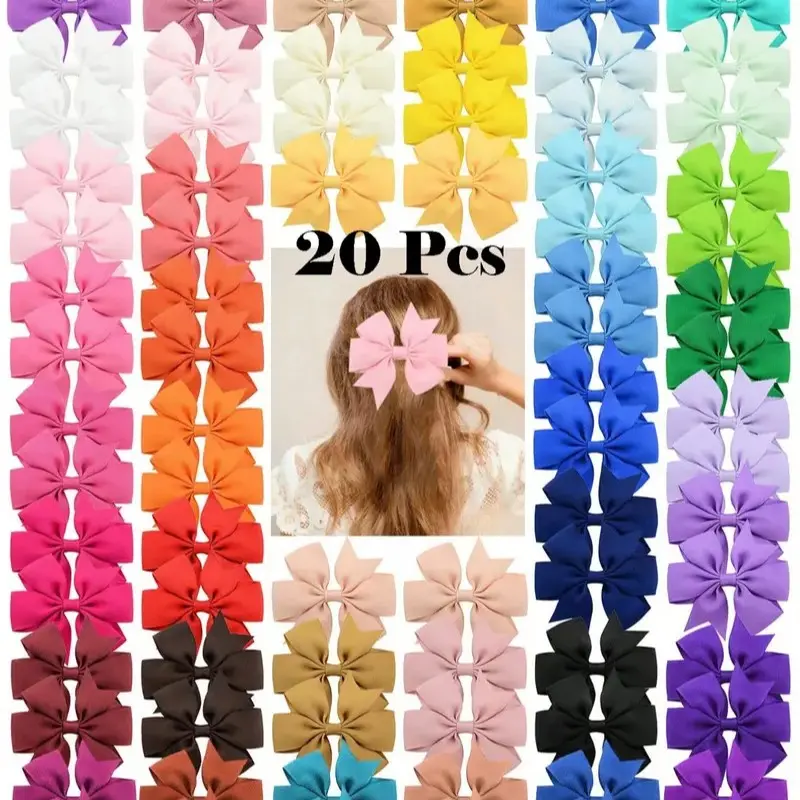 20 Pcs Random Color French Vintage Large Bow Hair Clips, Elegant Metallic Hair Bows Girls Fashion Hairstyle Accessory Hair Accessories Value Pack, Hair Clip Set, For Birthday Parties, Fancy Dress, And Daily Use Claw Clips Hair Claws Hair Barrettes