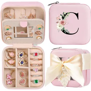 Travel Jewelry Box  Women and Girls - Small Case With Initial A-Z - Teacher Gifts