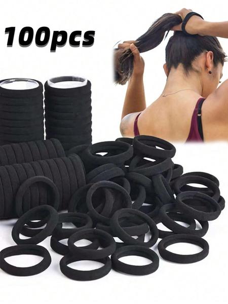 100pcs Women's Black, Fashionable Simple, High Elasticity Thick Hair Scrunchies, Suitable For Everyday Use And Gift Giving Hair Ties Ponytail Holders Hair Elastics Hair Rope Sports Hair Band