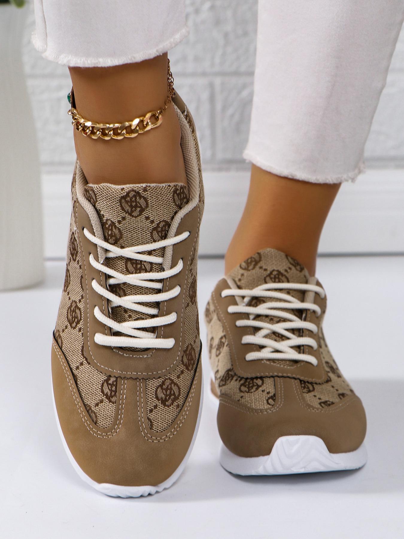 Women's Fashionable Floral Pattern Lace Up Low Top Sneakers, Casual Comfortable Breathable Sports Running Shoes, All-match Basic Shoes for Daily Wear, Sporty Running Shoes