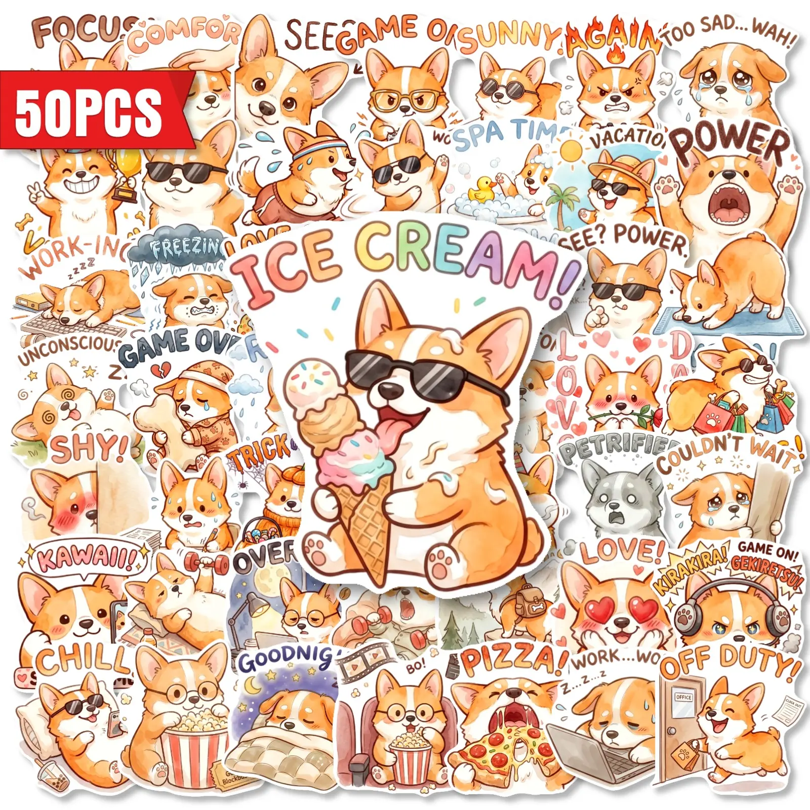 50pcs Cute Corgi Stickers, Office Stickers, Decal Set, Suitable for Scrapbooks, Diaries, Laptops, Water Bottles, Cars, Etc. A Gift with A Positive Message and A Design Based on Faith.