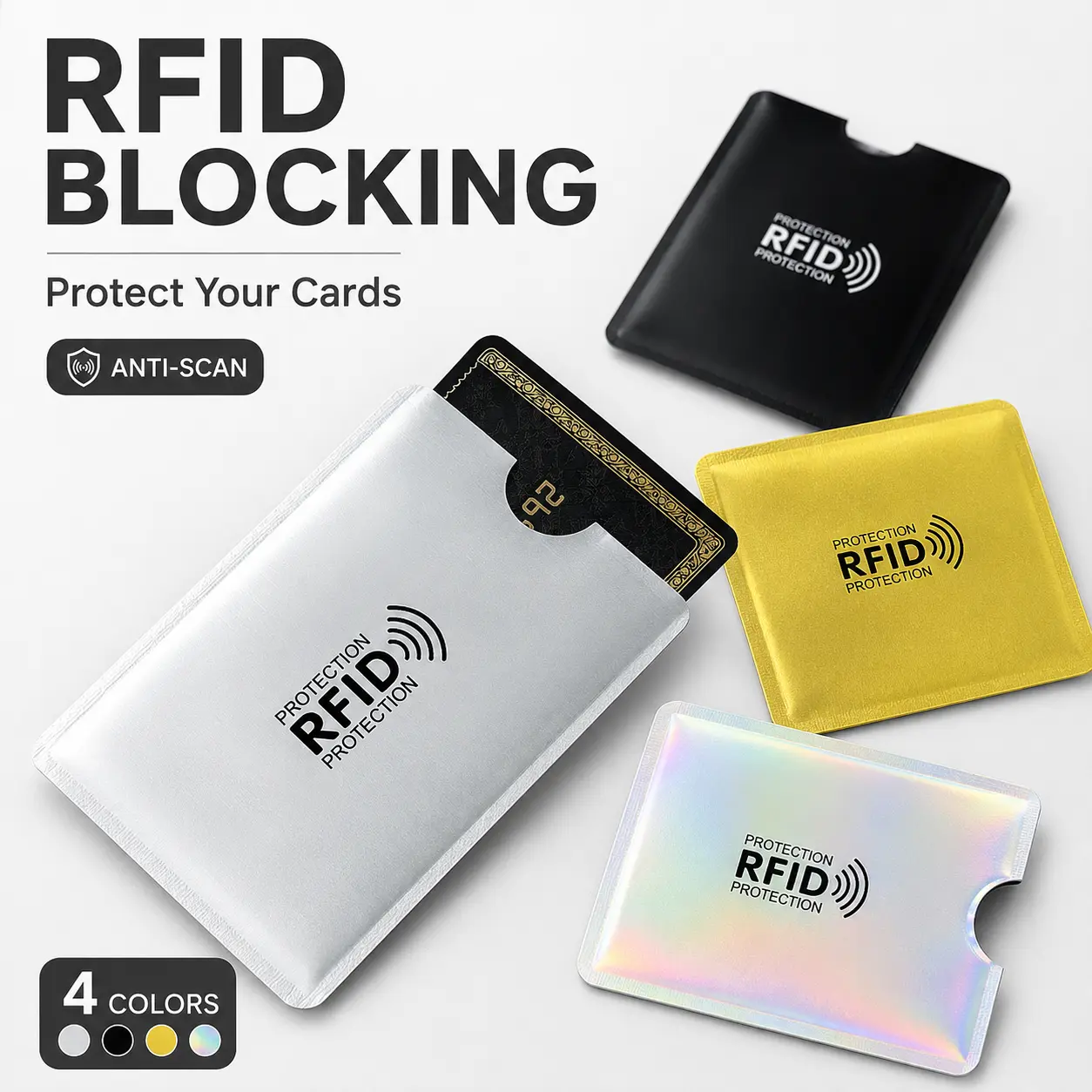 [Buy 1 Get 2 Free]Holographic RFID Blocking Card Sleeves.Aluminum foil prevents scanning and identity theft for ID cards and bank cards.Anti-magnetic anti-theft card holders for safe daily wallet storage