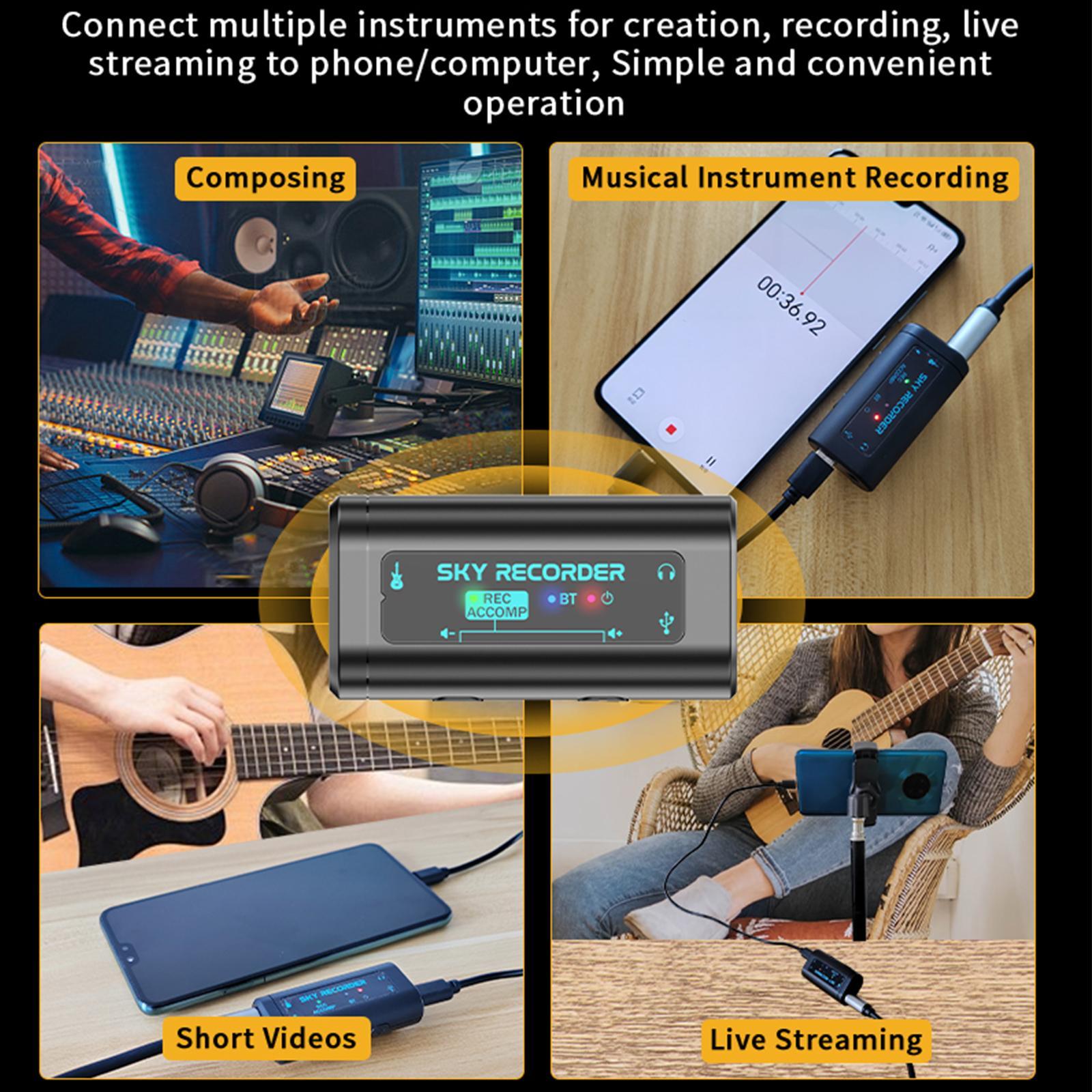 Guitar Audio Interface, Pocket Internal Recording Sound Card with Type-C for Live Streaming by iPad, iPhone, Android, PC Plug and Laptop Plug & Play