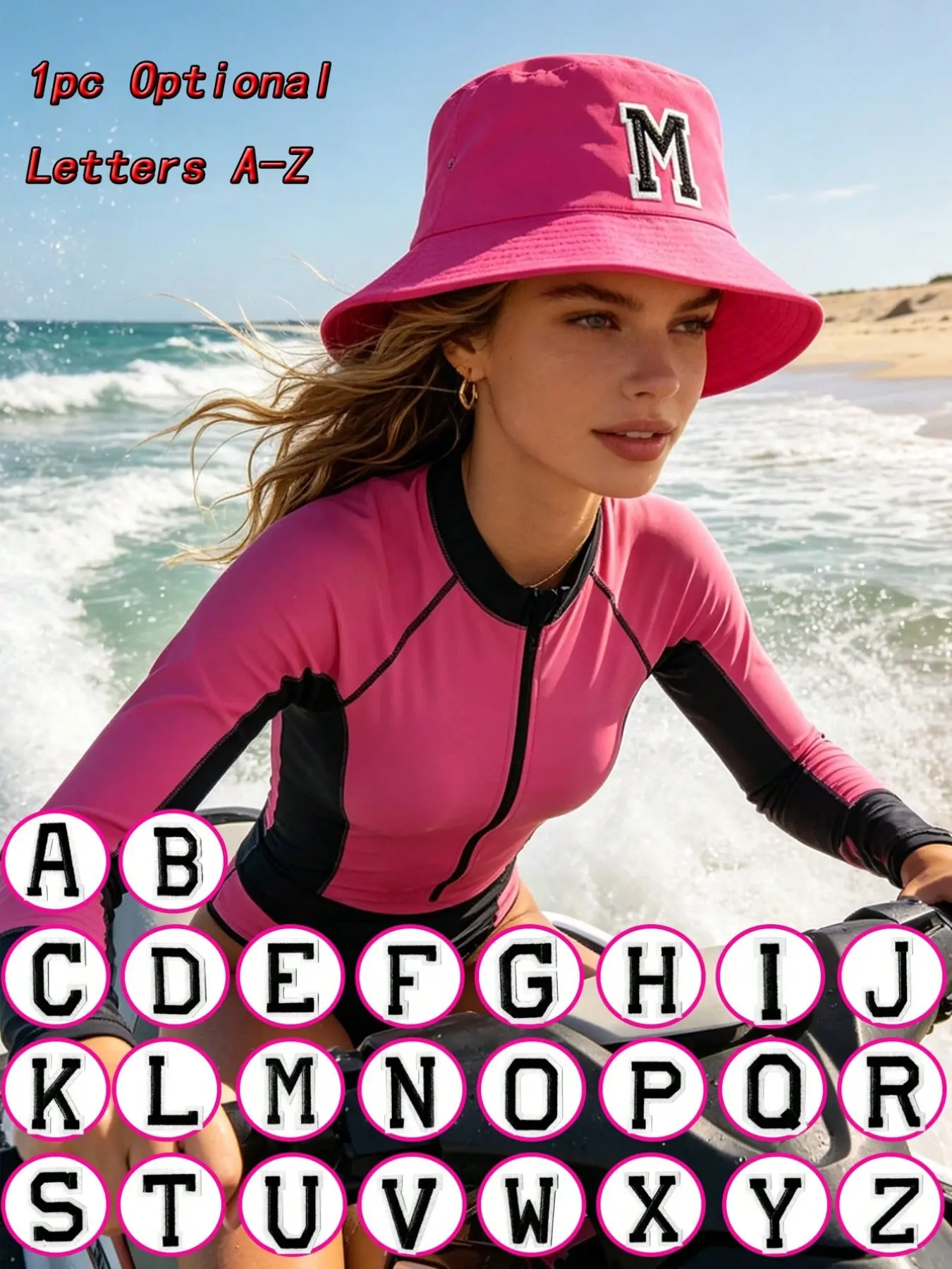 1PC Rose Red Custom A-Z Letter Fisherman Hat, Breathable Wide Brim Sun Hat, Foldable Portable Outdoor Bucket Cap For Beach Camping Commute, Unisex Ideal Custom Anniversary Friend Present