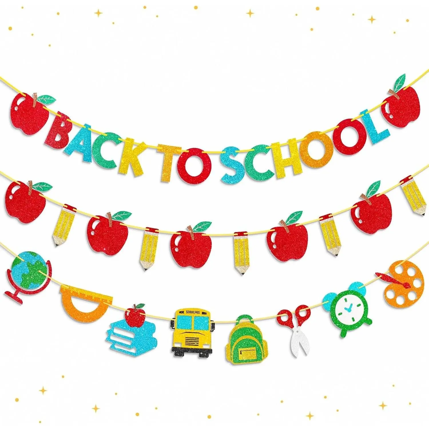 to School Banner, of School Classroom Decorations |   Pre-Strung, Glitter and Pencil Garland, Colorful to School Decor, Teacher Classroom Decor