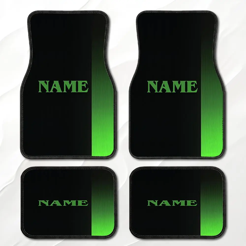 4PCS Custom Name Car Floor Mats, Gradient Green Vertical Stripe With Personalized NAME Text Pattern, Anti-Slip Wear Resistant Universal Fit All Vehicles Easy Clean Auto Interior, personalized car accessories custom gift for men women car  decor essentials