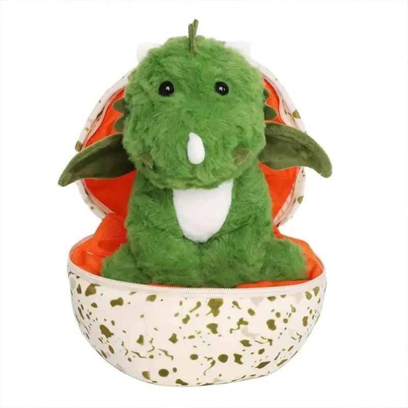 Dinosaur Egg Plush Toy, Soft Green Dragon Stuffed Doll with Egg Shell, Cute Reversible Plushie Gift for Kids & Dinosaur Lovers