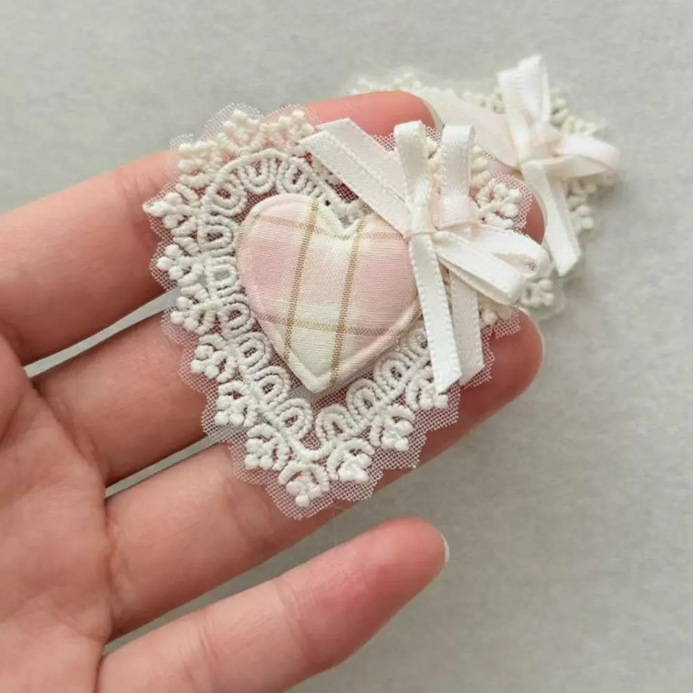 5pcs, embroidered lace flower patches, bow pink plaid decorative patches, lace patches, corsage pieces, patch applique decoration, used for sewing and decoration, suitable for clothing, hat decoration materials, clothing accessories,1.81in*1.97in