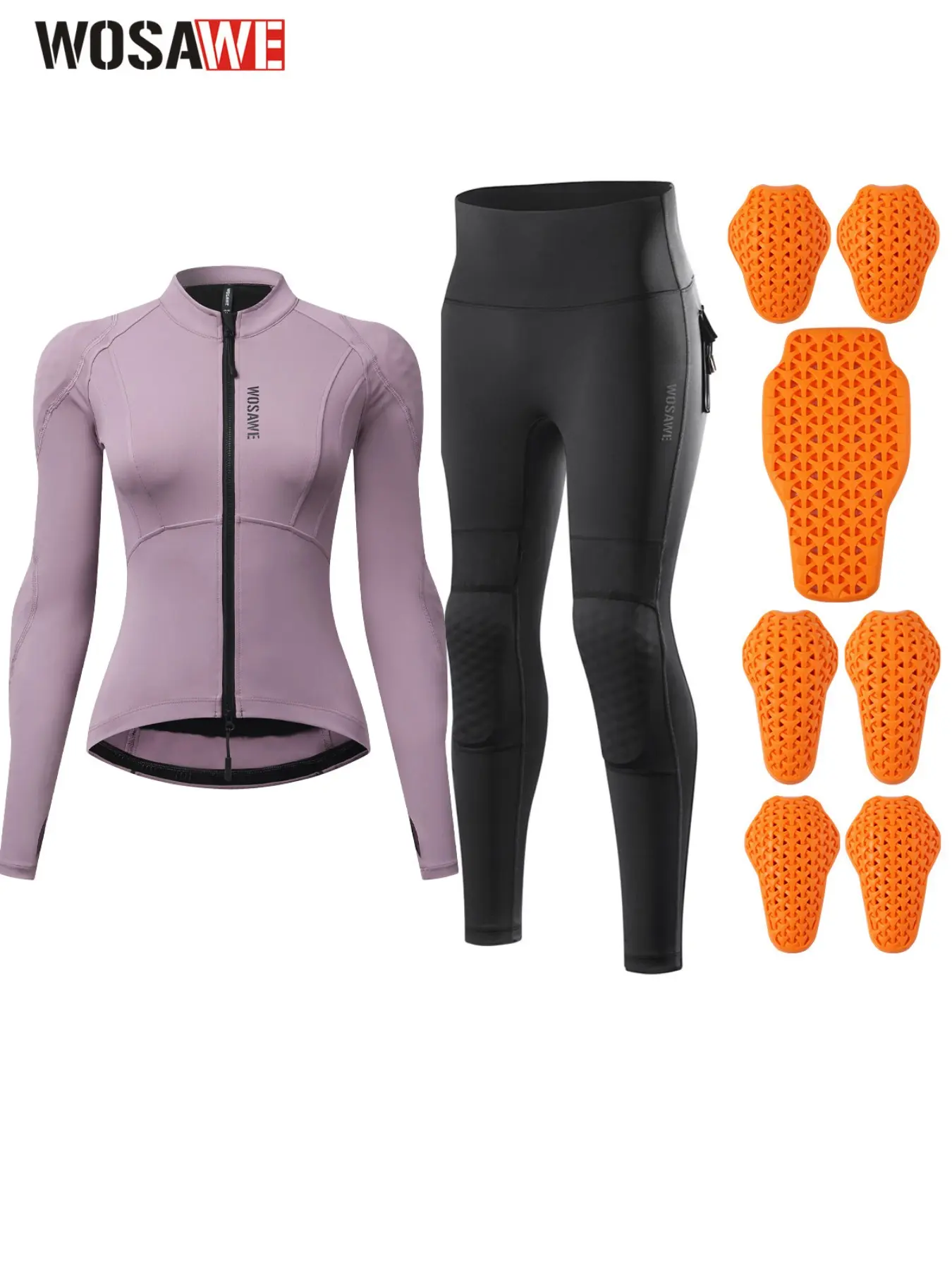 WOSAWE Women Motorcycle Riding Set Soft Yoga Fabric Breathable Reflective Top & High Waist Riding Pants With Detachable Pad Pockets For Daily Commute Activewear Set