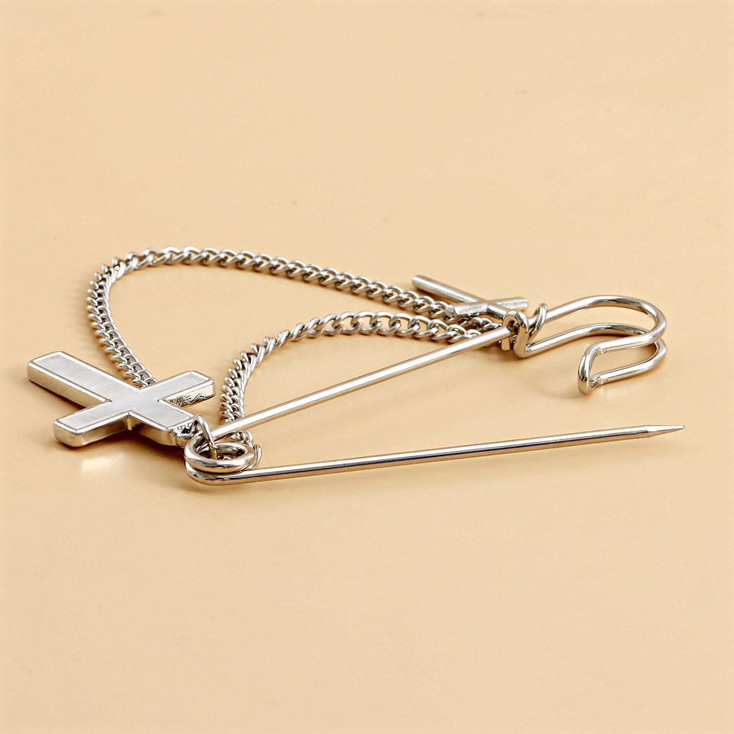 Women's White Mother-of-Pearl Cross Tassel Brooch, High-End Lapel Pin