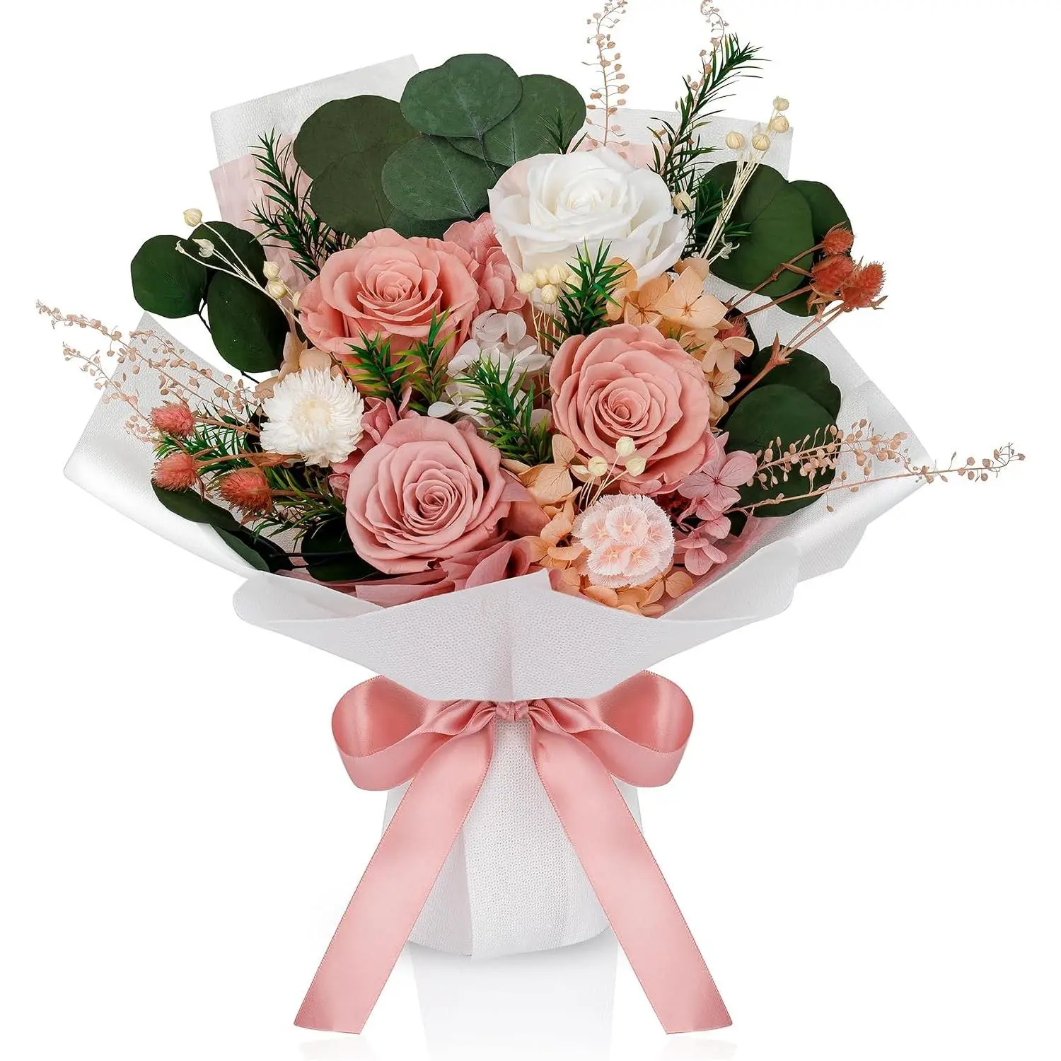 4 Roses Mixed Bouquet for Mother's Day, Flowers for Delivery, Preserved Flowers Birthday Gift for Women Mom Wife Grandma Her, Dusty Rose