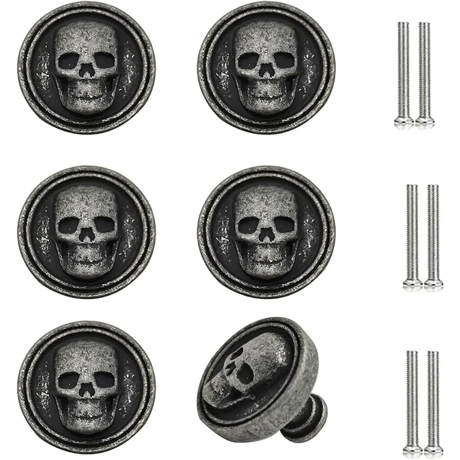 6 count Cabinet Handles, Black Skull  Drawer Knobs, Creative Skull Skeleton Dresser Pulls, Horrible Style Furniture Handle, Single Hole Pull for  Office Dressers Drawers Cupboard, B
