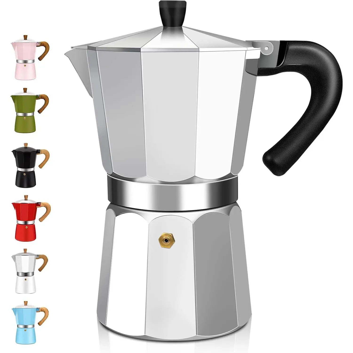 6 Cup Aluminum Espresso Stovetop Moka Pot Express Coffee Maker Percolator Italian Classic Mocha Coffee Machine for Italian and Cuban Cafe Brewing for Home & Camping 300ml 10oz