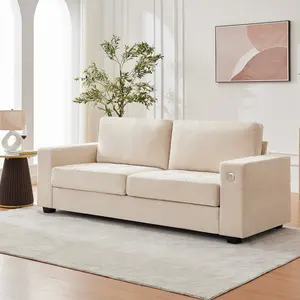 90 Inch Modern Chenille Fabric Loveseat Sofa with USB & Type-C Charging Ports, Deep Seating Couch with Wide Armrests & Removable Washable Covers, Sturdy Wood Frame for Living Room Apartment Small Spaces