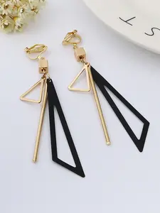 1 Pair Colorful Enamel Hollow Triangle Geometric Clip On Earrings, Retro Style, Long Chain, All-Season Jewelry, Women's Fashion Accessories