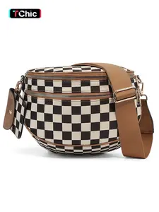 Fashionable Checkerboard Pattern Bag, Casual Versatile Zipper Shoulder Bag with Adjustable Strap and Coin Purse, Stylish Minimalist Commuting Lightweight Shoulder Women's Bag, Adjustable Crossbody Bag
