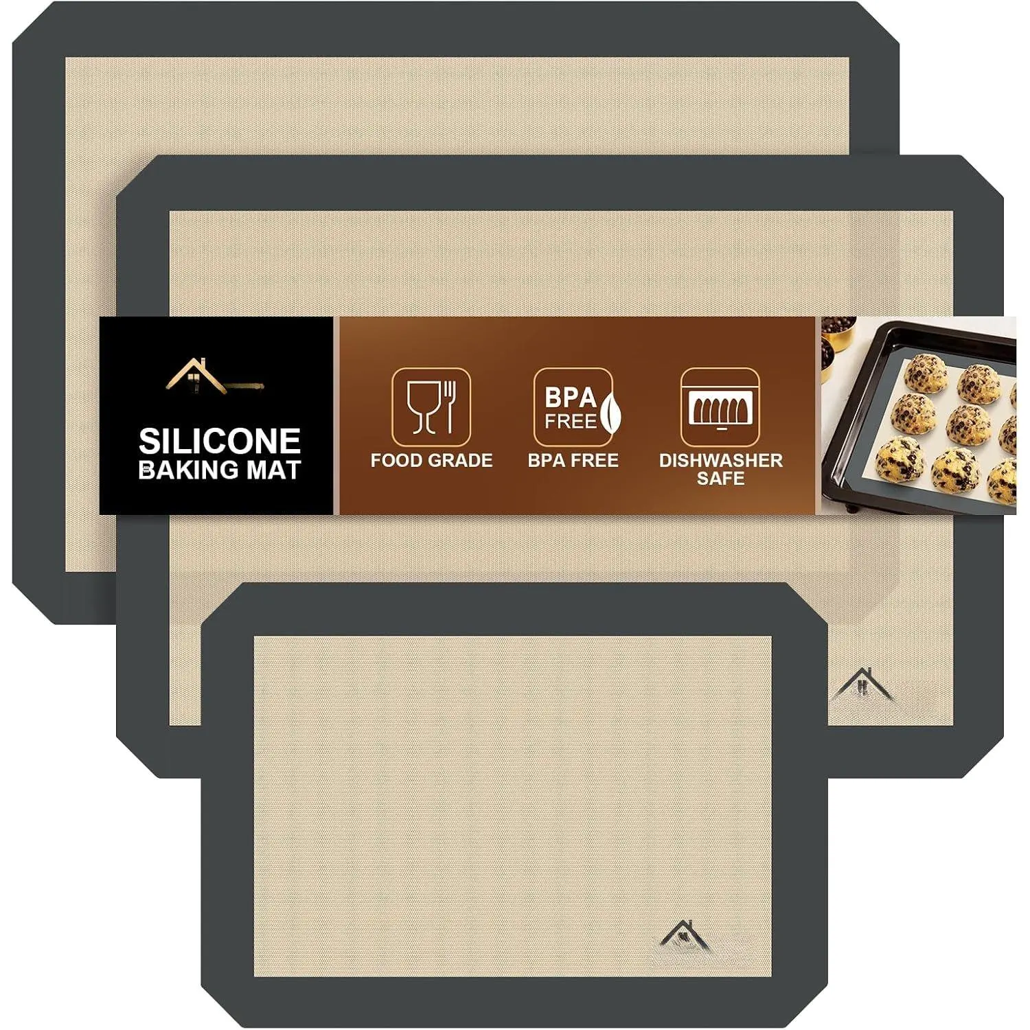 Baking Mats 3 Pack – Non-Stick   Baking Sheets for Oven – Cookie & Macaron Mats – 2 Half Sheet + 1 Quarter Sheet – , Dishwasher Safe