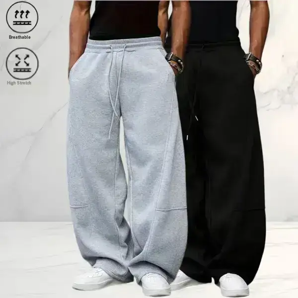 Men’s summer high stretch wide leg sweatpants two pack, American street style, patchwork and pocket patchwork design, versatile casual pants with a loose fit, breathable for everyday outdoor wear casual wear comfortable Loose Fit Drawstring tiktokshopspri