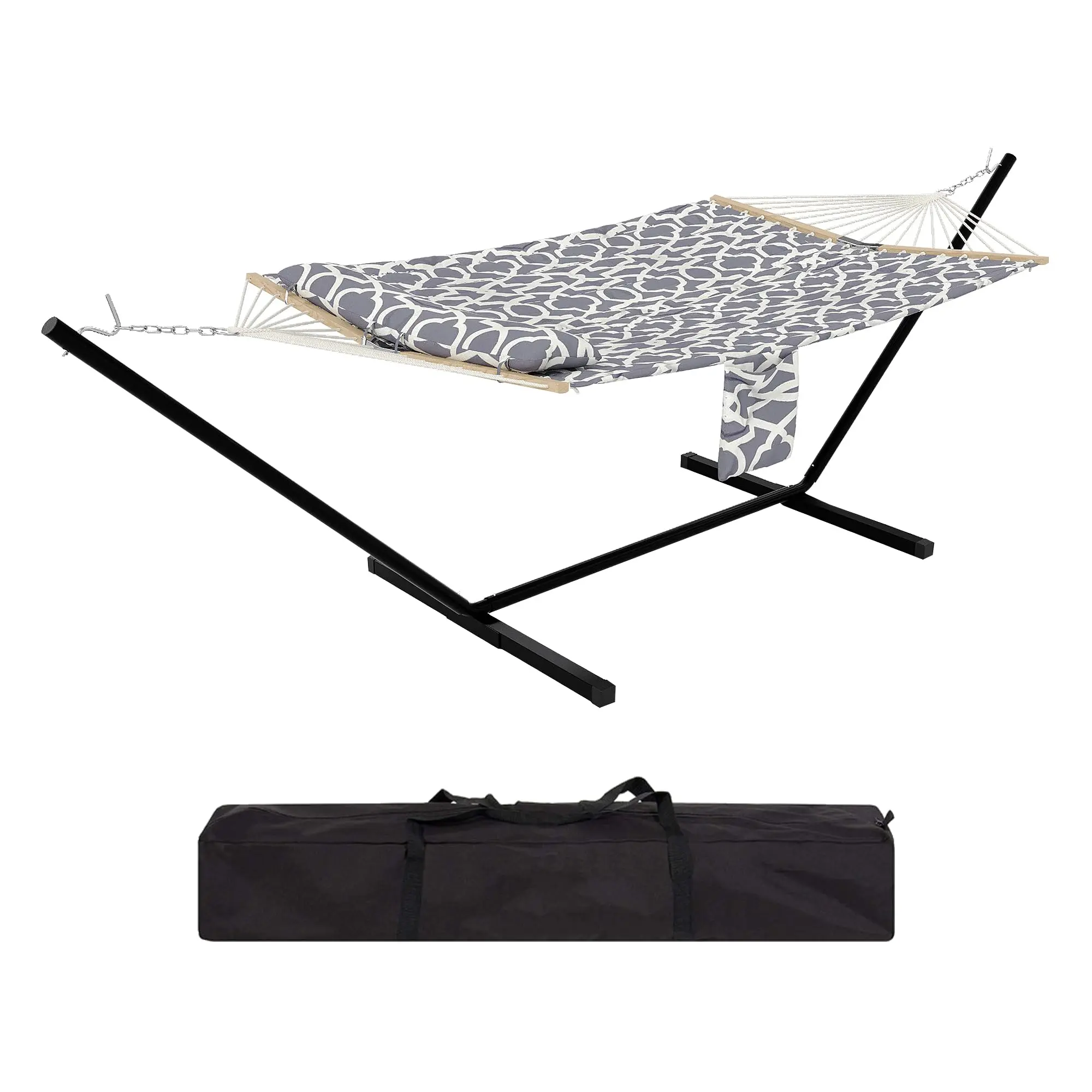 【Garvee】Sturdy 12FT 2-Adult Hammock with Stand - 450LB Capacity, 55"x80" Outdoor Hammock with Hardwood Spreader Bar, Carrying Bag, Waterproof Fabric - for Backyard, Beach