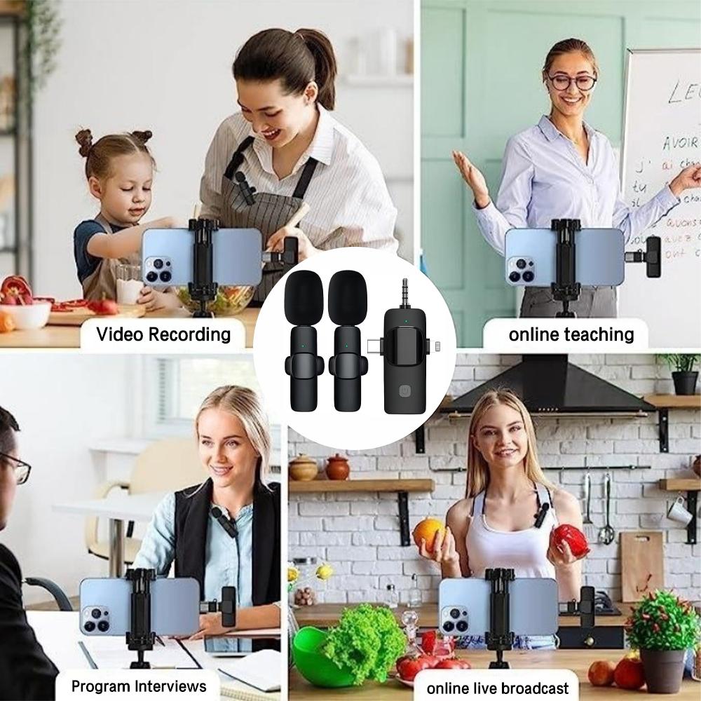 1 set Professional Wireless Lavalier Lapel Long Standby Microphone iPhone Cordless Omnidirectional Condenser Recording Mic for audio Interview Video Podcast Vlog Game Live Streaming Collar Clip Mini Microphone for TikTok For iPad smartphone