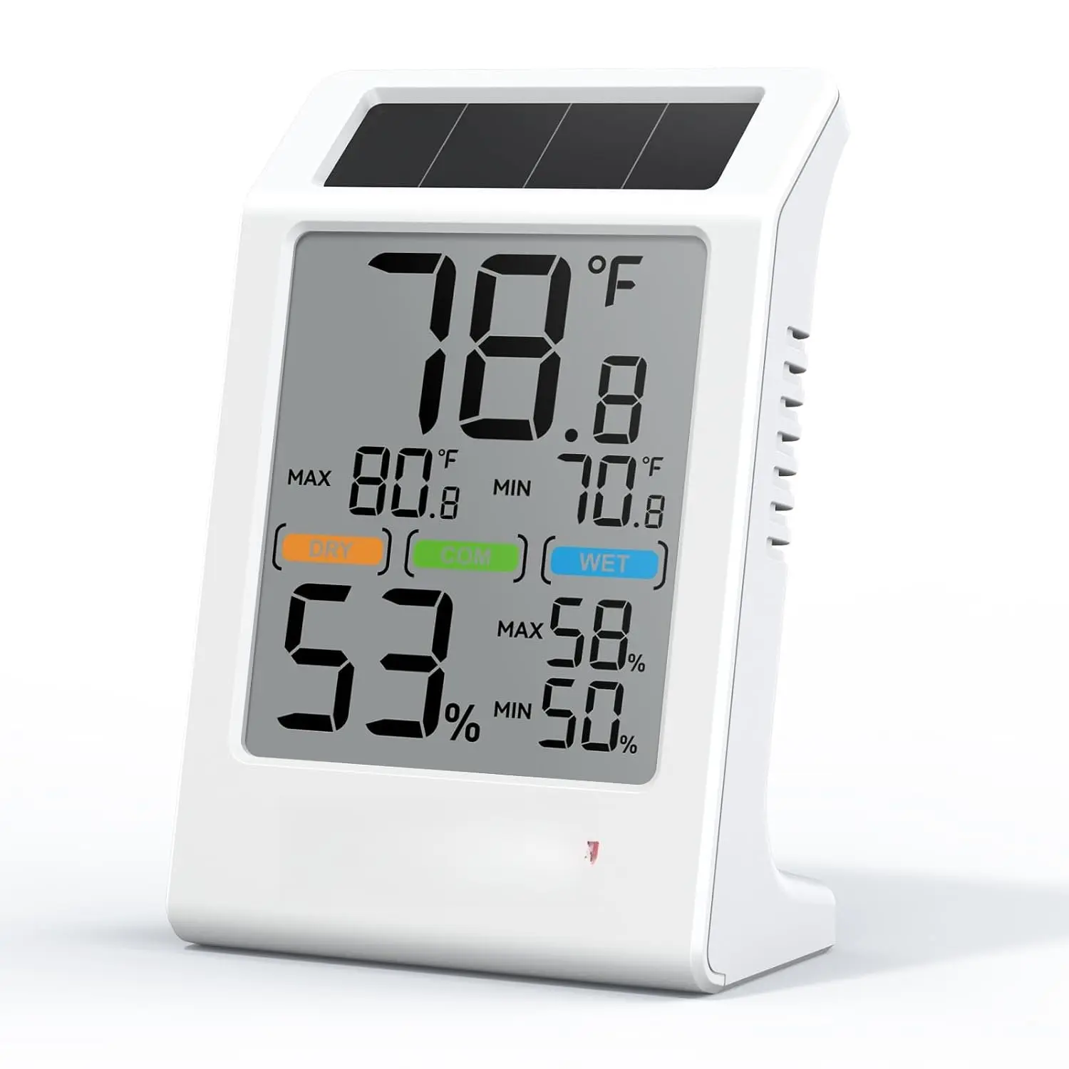 Room Thermometer Indoor Humidity Meter Solar  with Max/Min Memory & Comfort  - 3.2" Large Display for , White