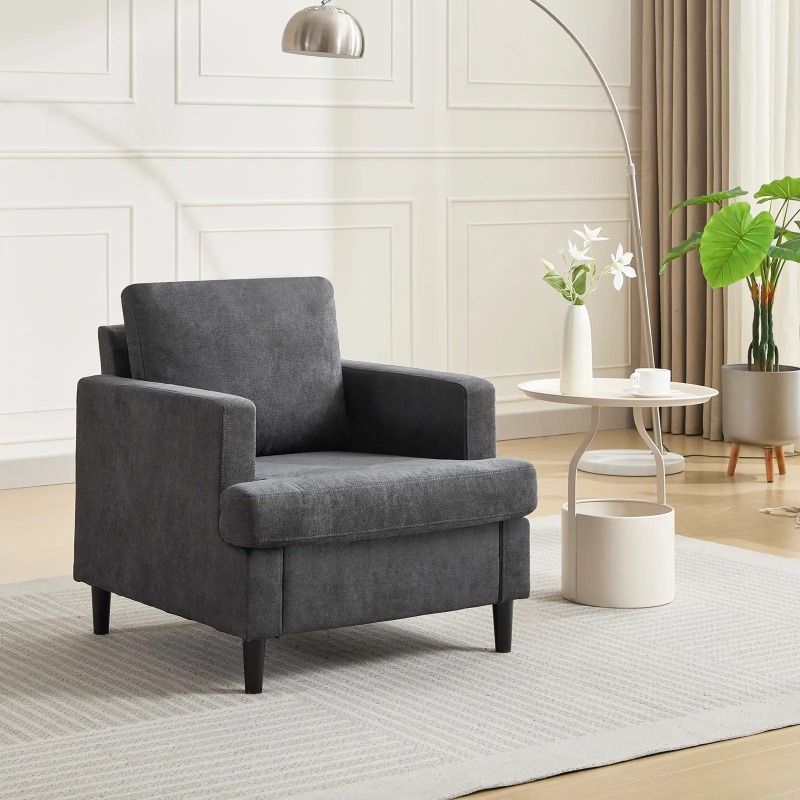 Modern Accent Chair for Living Room – Cozy Deep Seat Reading Nook Chair with Plush Backrest, Linen Upholstered Armchair for Bedroom & Office Corner
