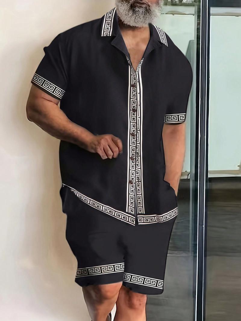 Men's All Black Outfit Set Short Sleeve Button Down Shirt with Matching Shorts Modern Minimalist Streetwear for Urban Style