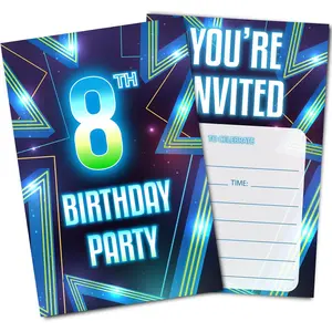 8th Birthday Party Invitations, Blue Invitation Cards with Envelopes (30PACK), Eighth Birthday Supplies Fill-in Invites for Boys, Girls, Kids