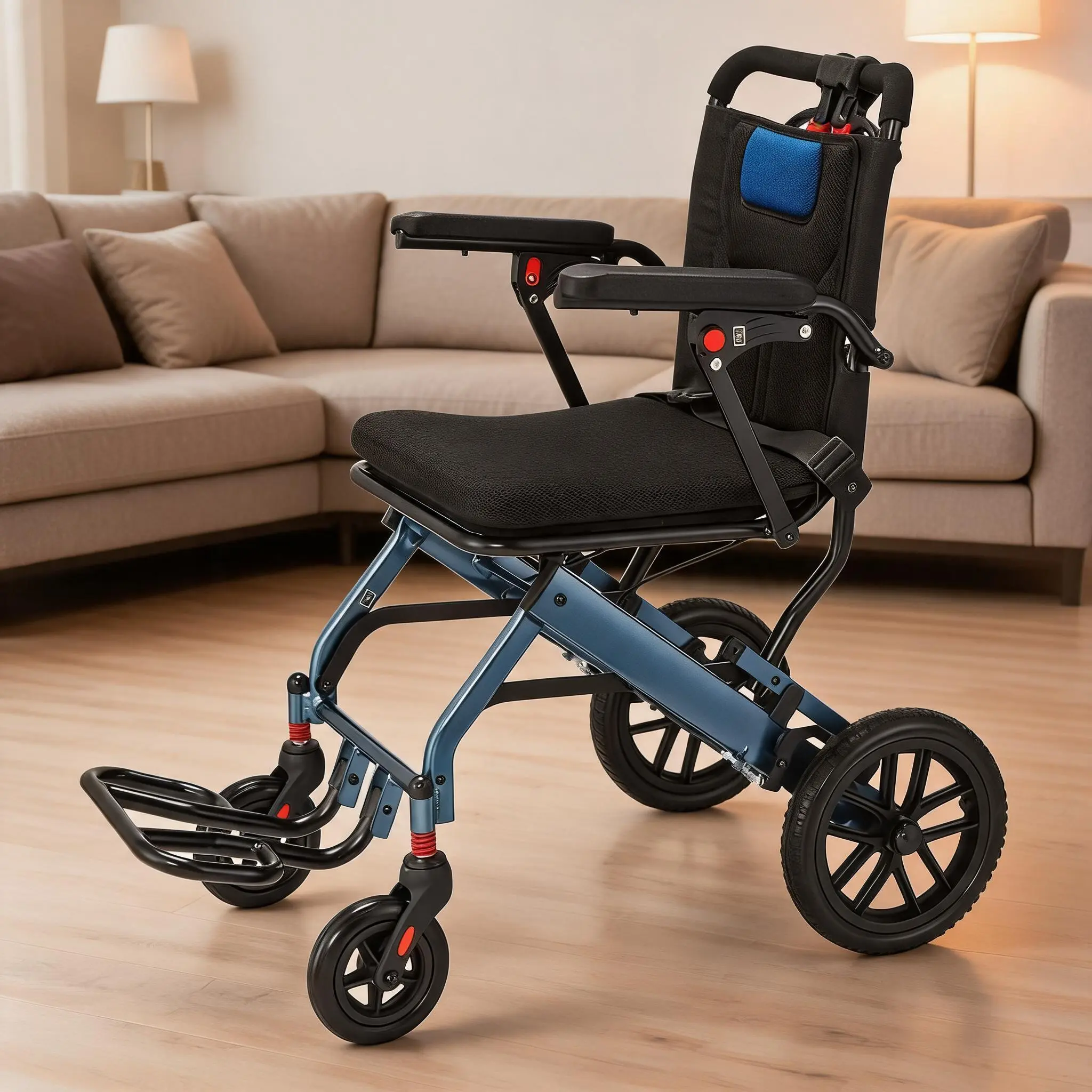 Lightweight Folding Wheelchair for Adults & Seniors - Aviation Aluminum Frame, Shock-Absorbing Wheels, Travel-Friendly Mobility Aid