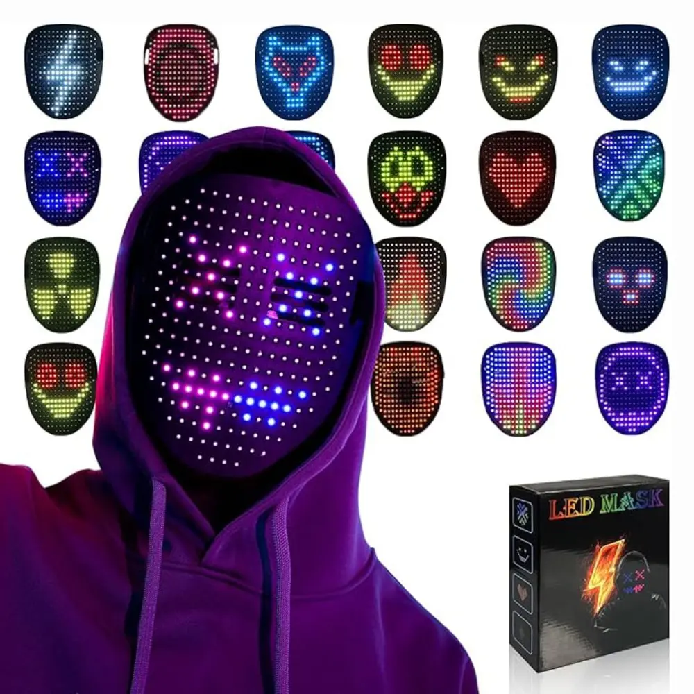 Led Mask Light up Mask with Gesture Sensing, Cool Glowing Toys Masks Great Gift for Halloween Christmas Costume Party Mask Cosplay