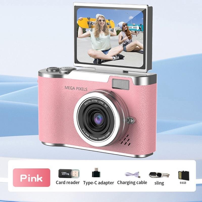HD Digital Camera, 2.4 Inch Flip Over Display Screen Digital Compact Video Camera for School Photography, Outdoor Camera