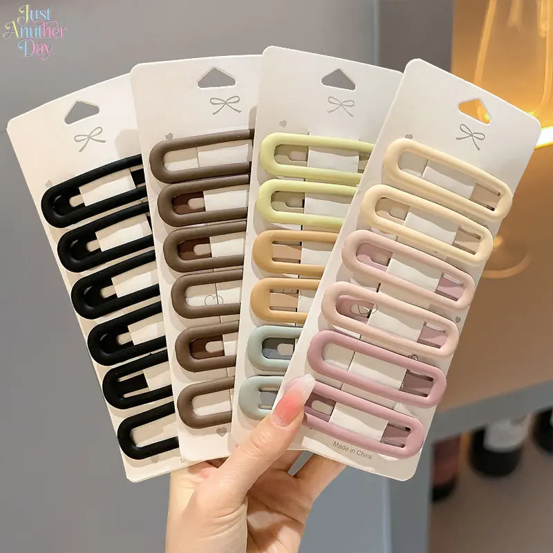 12Pcs Matte Morandi Hollow Rectangle BB Hair Clips Women Solid Color Anti-slip Side Bangs Barrettes Minimalist All-match Hair Accessories For Daily Makeup Office School Travel