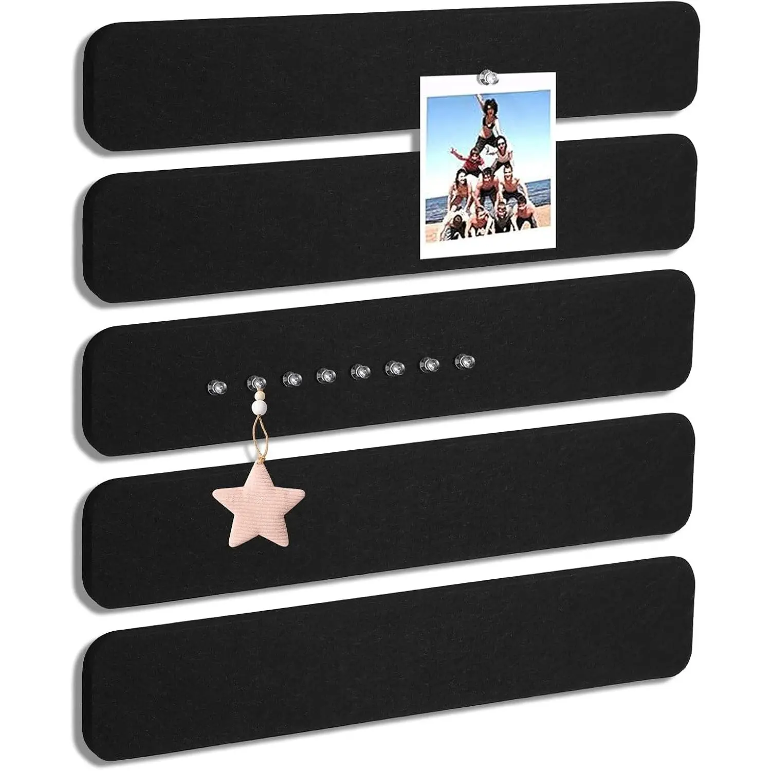 5 Pack Felt Bulletin Board Strips, 13x2 Inch Pin Board, Cork Boards | Self Adhesive, Includes 30 Pushpins, High-Density, Lightweight, for Wall Organiser,  School Office Decor (Black)